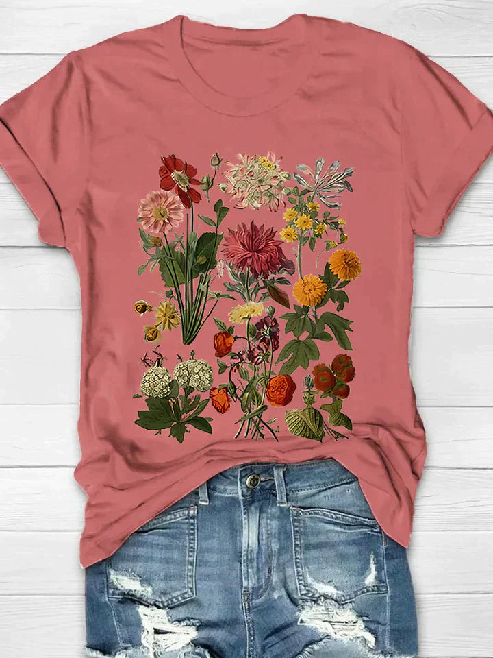 Kobiecy T-shirt z krótkim rękawem i kwiatowym wzorem | Idealny na lato