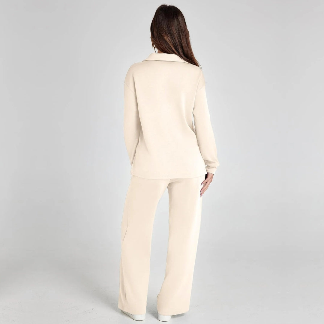 Eline | Luksusowy Zestaw Odzieży Domowej z Przytulnymi Spodniami i Dekoltem w Serek Loungewear Set Warschau Fashion