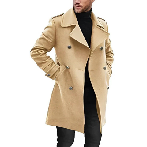 Męski Ciepły Długi Płaszcz Trench na Zimę Men Coat Warschau Fashion Beżowy S