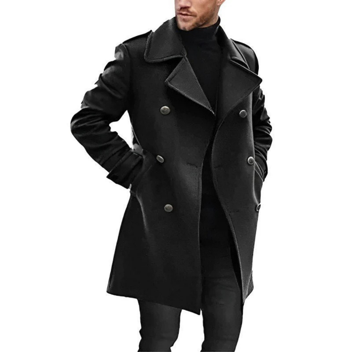 Męski Ciepły Długi Płaszcz Trench na Zimę Men Coat Warschau Fashion Czarny S