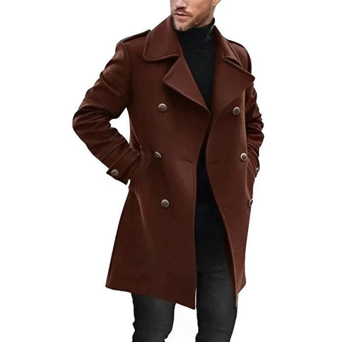 Męski Ciepły Długi Płaszcz Trench na Zimę Men Coat Warschau Fashion Brązowy S
