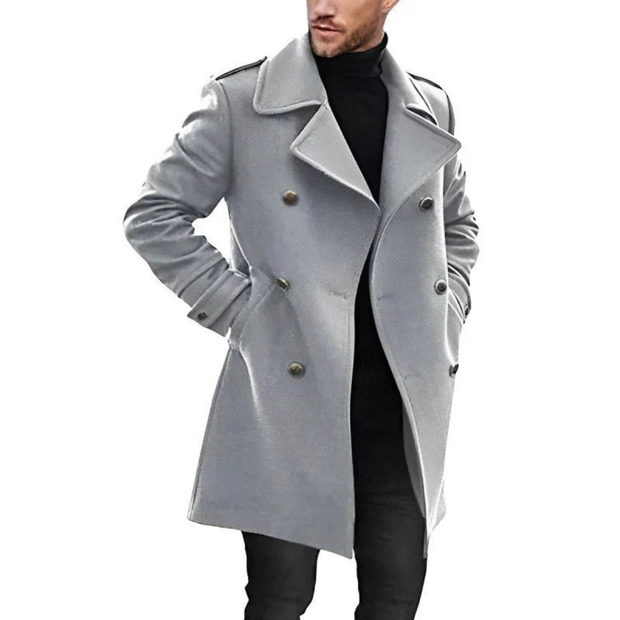 Męski Ciepły Długi Płaszcz Trench na Zimę Men Coat Warschau Fashion Szary S