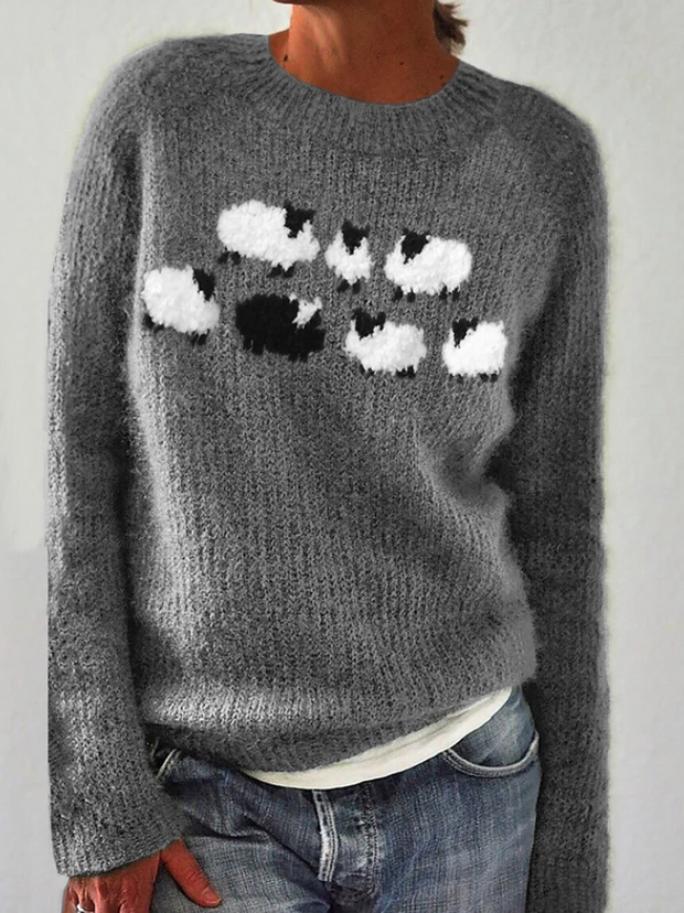 Zielona bluzka z długim rękawem z motywem graficznym Sweater Warschau Fashion Szary S