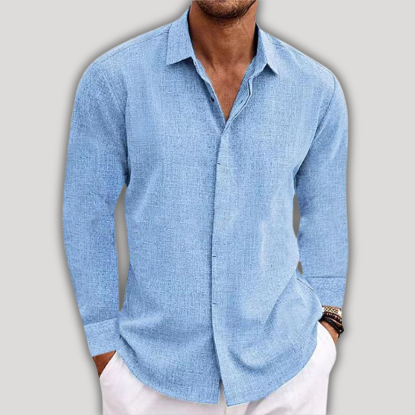 Męska koszula z długim rękawem i guzikami Men Shirt Warschau Fashion Niebieski S