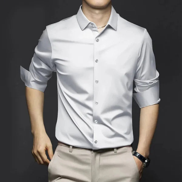 Męska koszula z długim rękawem i kołnierzykiem Men Shirts Warschau Fashion Biały XS
