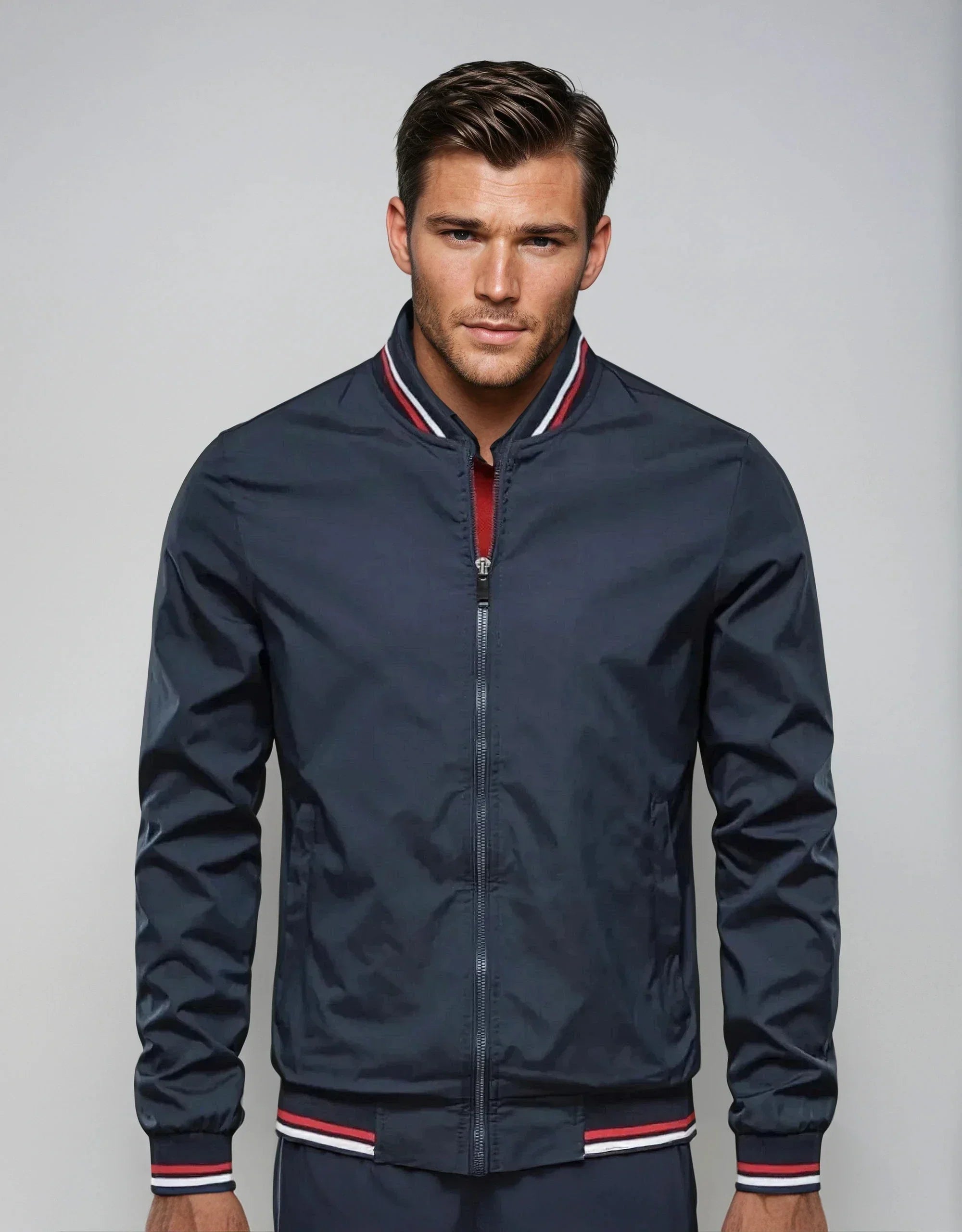 NIVARO - Elegancka Męska Kurtka Bomber Bomber Jackets Warschau Fashion Niebieski S