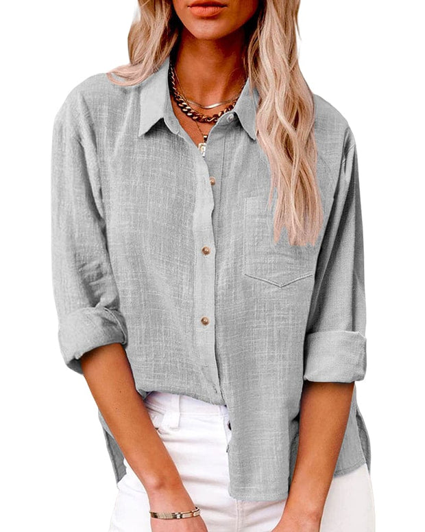 Zoe | Bluzka Długi Rękaw i Kieszenie Blouses & Shirts Warschau Fashion Szary S