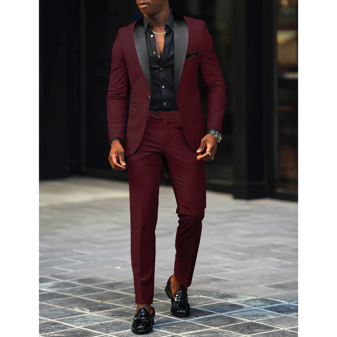 Elegancki Męski Slim Fit 2-częściowy Garnitur dla Gości Weselnych