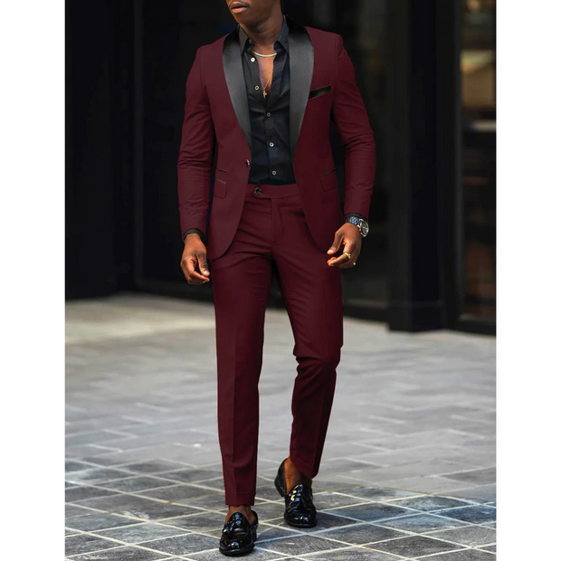 Elegancki Męski Slim Fit 2-częściowy Garnitur dla Gości Weselnych