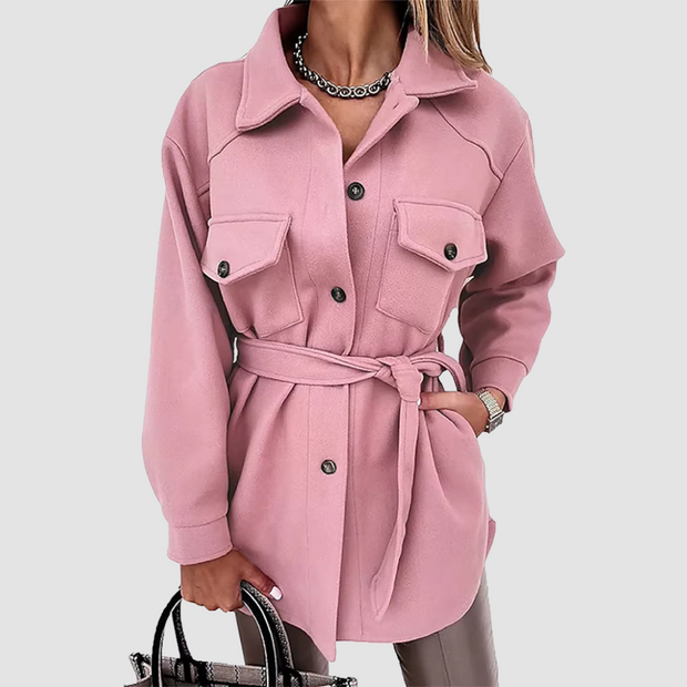 Evelina – Płaszcz damski SlimFit z paskiem Jas Vrouwen Warschau Fashion Różowy S