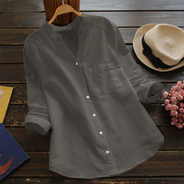 Sophia | Casualia koszula lniano-bawełniana dla kobiet Blouse Women Warschau Fashion Szary M