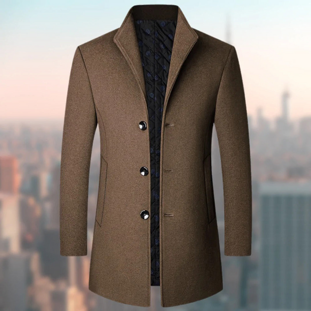 Stylowy męski płaszcz jednorzędowy Men Coat Warschau Fashion Khaki S