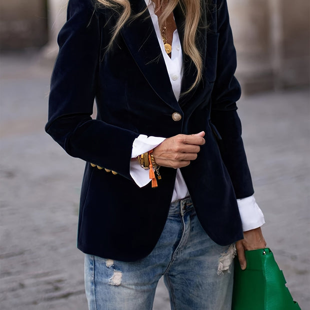 Elegancki Retro Zielony Aksamitny Sako dla Kobiet - Elegancja Vintagio Jednorzędowy Styl Warschau Fashion Czarny S
