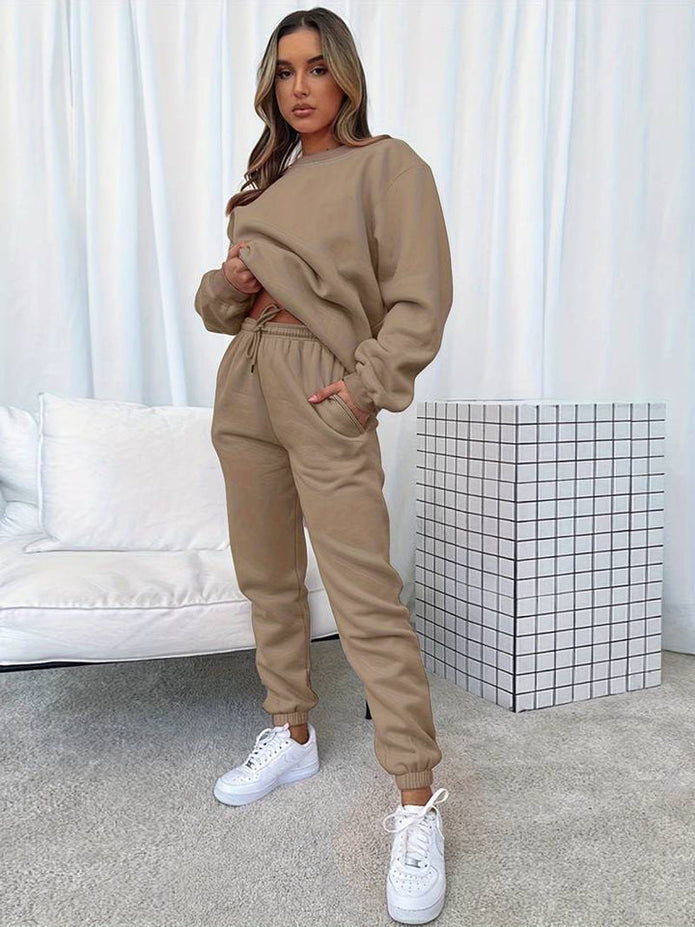 Komfortowy Zestaw Biegowy dla Kobiet Comfort Dames Jogging Set Ensemble Warschau Fashion Khaki S