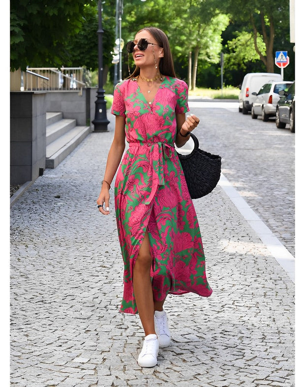Zara - Kwiatowy Sukienka Floraison na Wiosnę/Lato Warschau Fashion Zielony różowy S