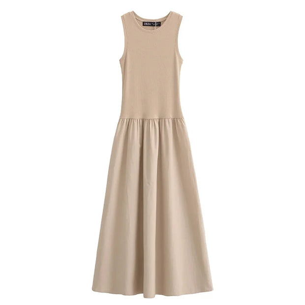 MAYSA | Casual Chic Bezrękawnik Midi Eleganza - Wyrafinowany, Stylowy & Elegancki Warschau Fashion Beżowy S