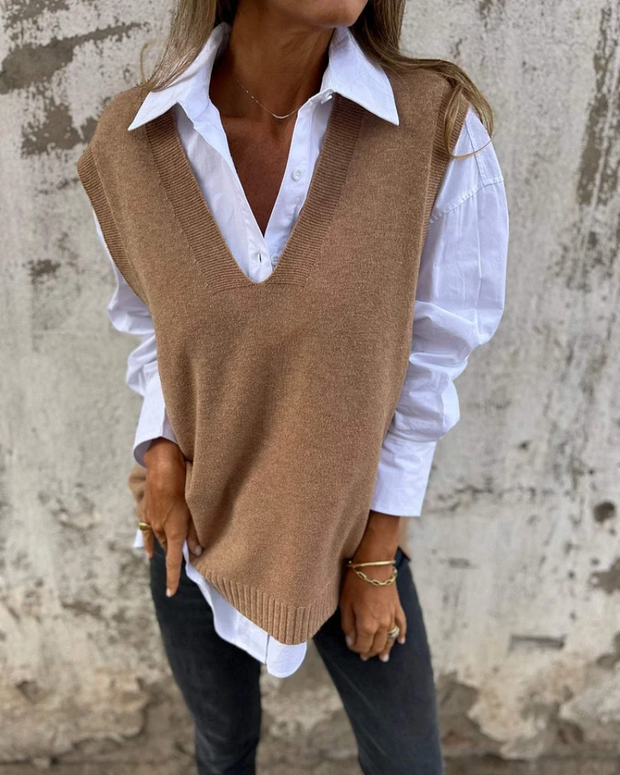 Natalie | Dzianinowa Kamizelka Sweater Warschau Fashion Brązowy S