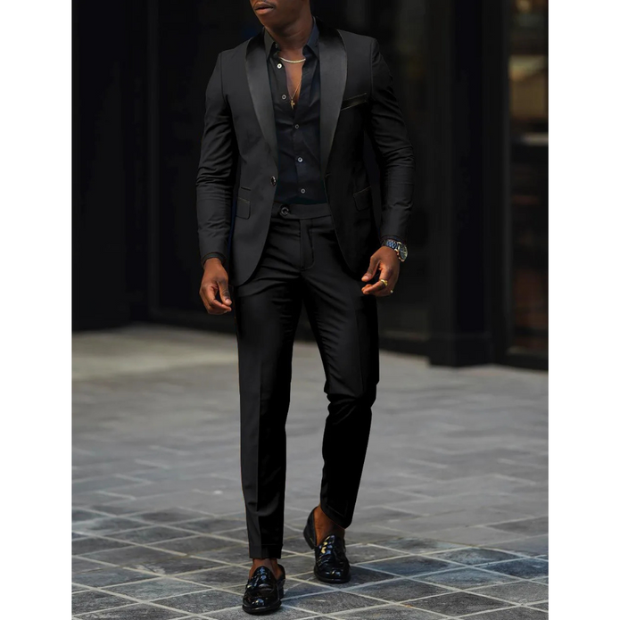 Elegancki Męski Slim Fit 2-częściowy Garnitur dla Gości Weselnych