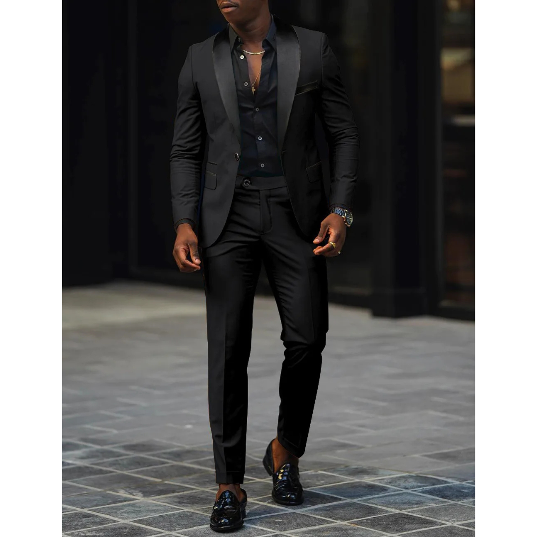 Elegancki Męski Slim Fit 2-częściowy Garnitur dla Gości Weselnych