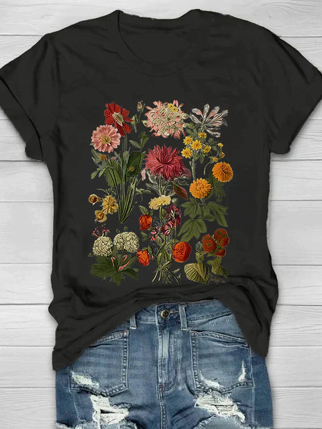 Kobiecy T-shirt z krótkim rękawem i kwiatowym wzorem | Idealny na lato