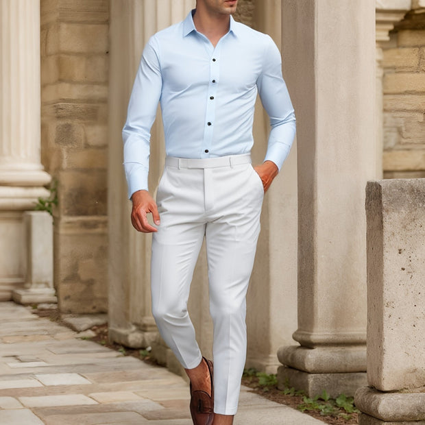 Finn | Elegano obcisła koszula z elastycznego materiału w jednolitym kolorze Heren Overhemden | modern Warschau Fashion Jasnoniebieski Xs(44)