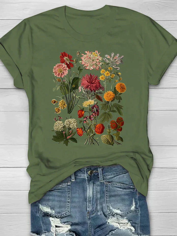 Kobiecy T-shirt z krótkim rękawem i kwiatowym wzorem | Idealny na lato