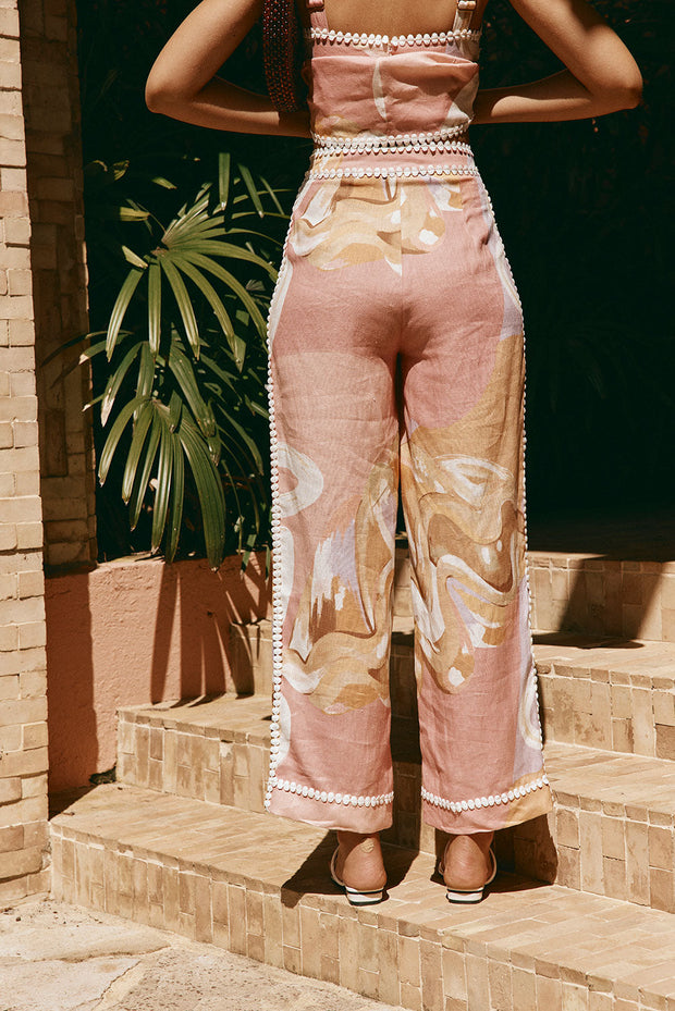 Letnie spodnie z wysokim stanem w artystyczny wzór – europejski styl Pants Warschau Fashion