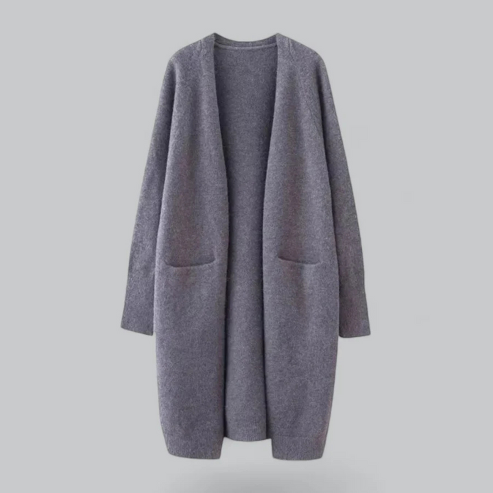 Damski Długi Sweter na Zimę - Ciepły i Stylowy Women Cardigans Warschau Fashion Ciemnoszary One Size