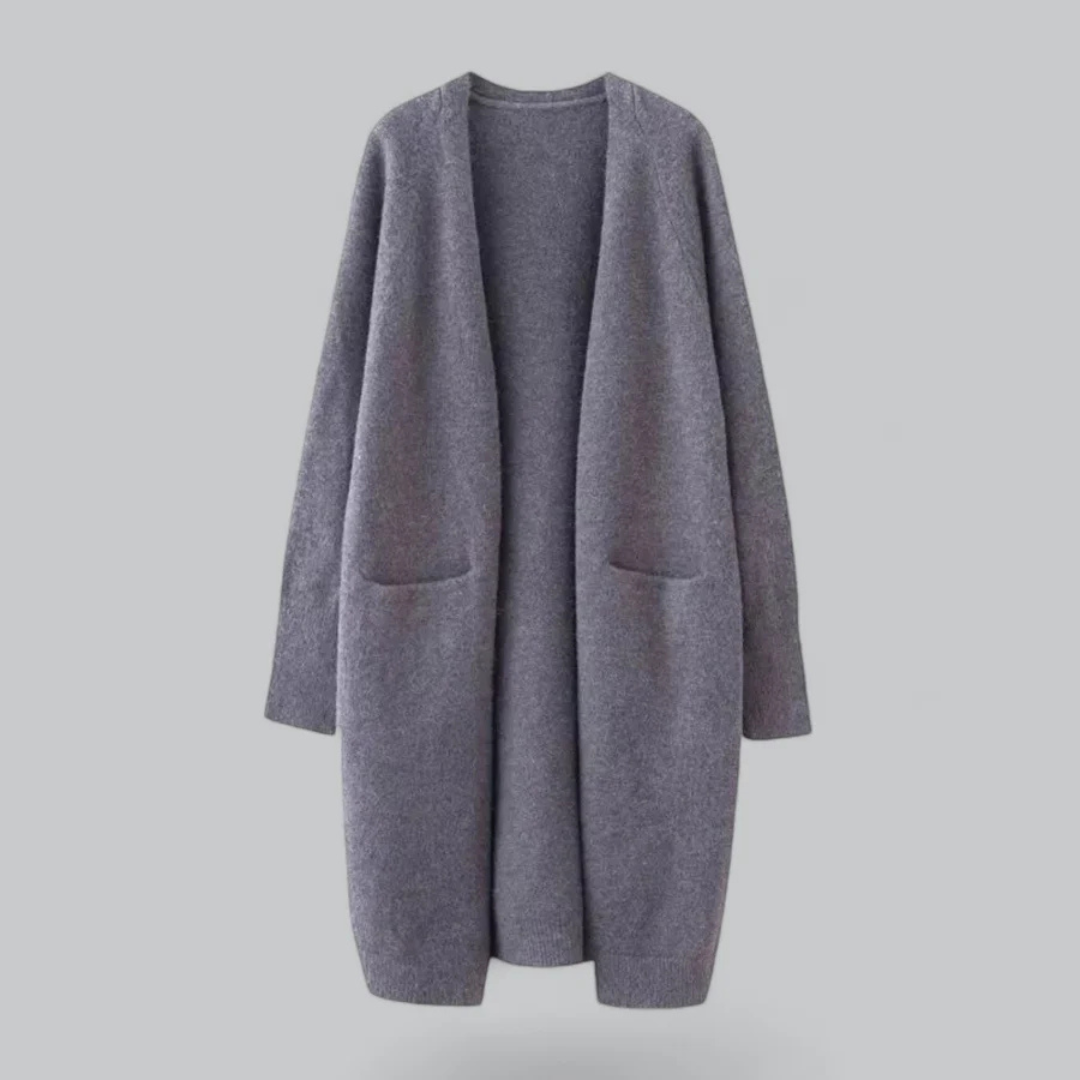 Damski Długi Sweter na Zimę - Ciepły i Stylowy Women Cardigans Warschau Fashion Ciemnoszary One Size