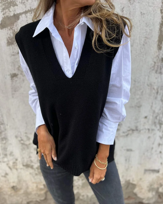 Natalie | Dzianinowa Kamizelka Sweater Warschau Fashion Czarny S