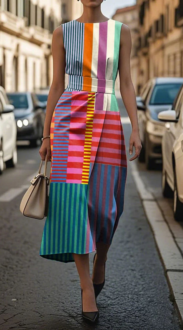 Tiffany - Bezrękawowa sukienka w wzory Dress Warschau Fashion XS Wielokolorowy