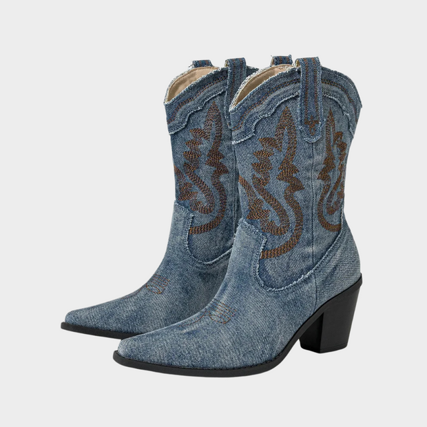 DAISY | Damskie Kowbojki Denimowe w Stylu Warszawskiej Mody - Jeansowy Materiał Spijkerstof cowboylaarzen dames â¬33 Warschau Fashion