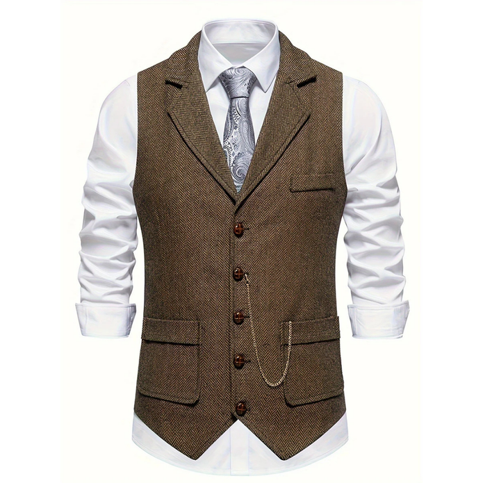 Męska Kamizelka Bez Rękawów z Dekoltem w Kształcie V Men Vest Warschau Fashion Kawa S