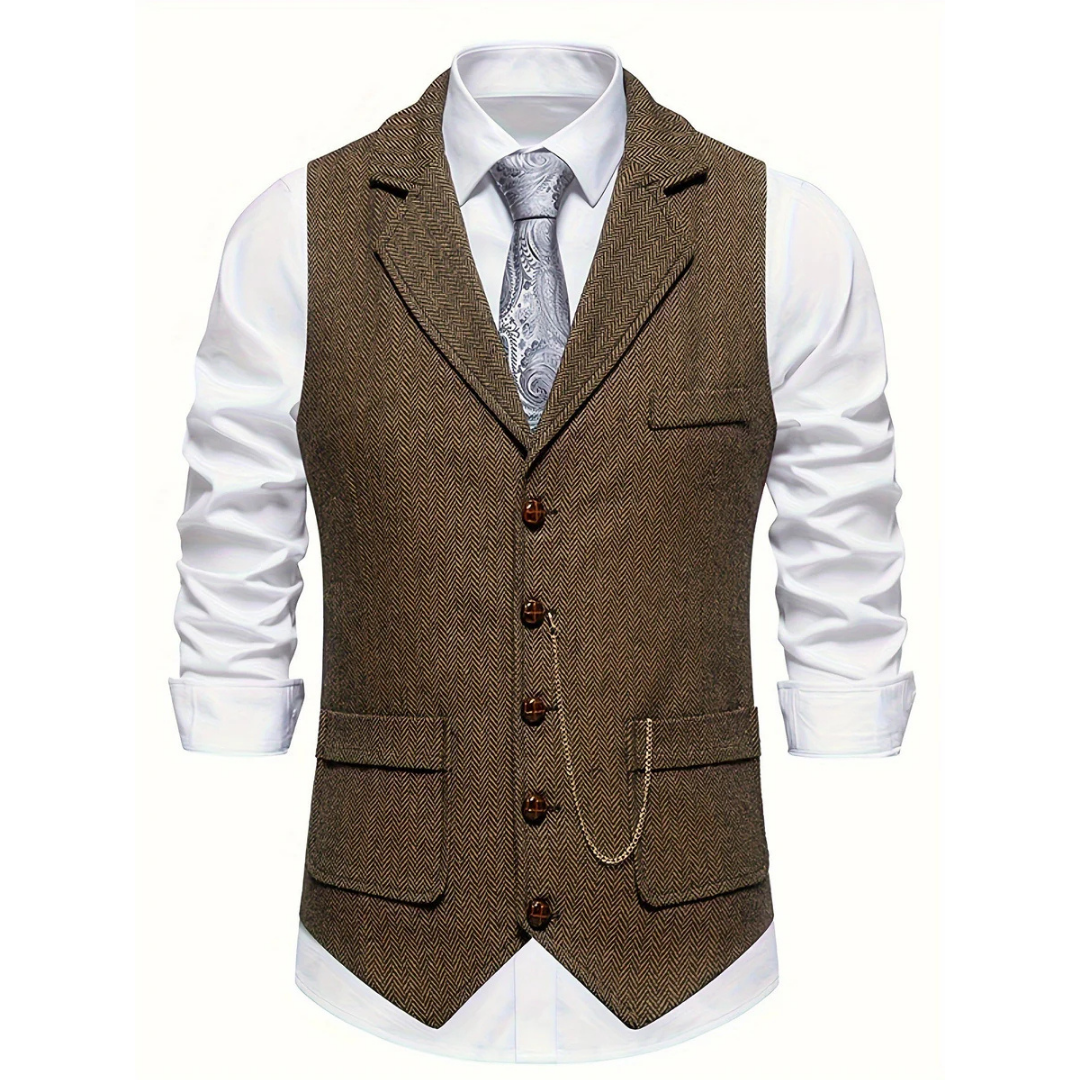 Męska Kamizelka Bez Rękawów z Dekoltem w Kształcie V Men Vest Warschau Fashion Kawa S