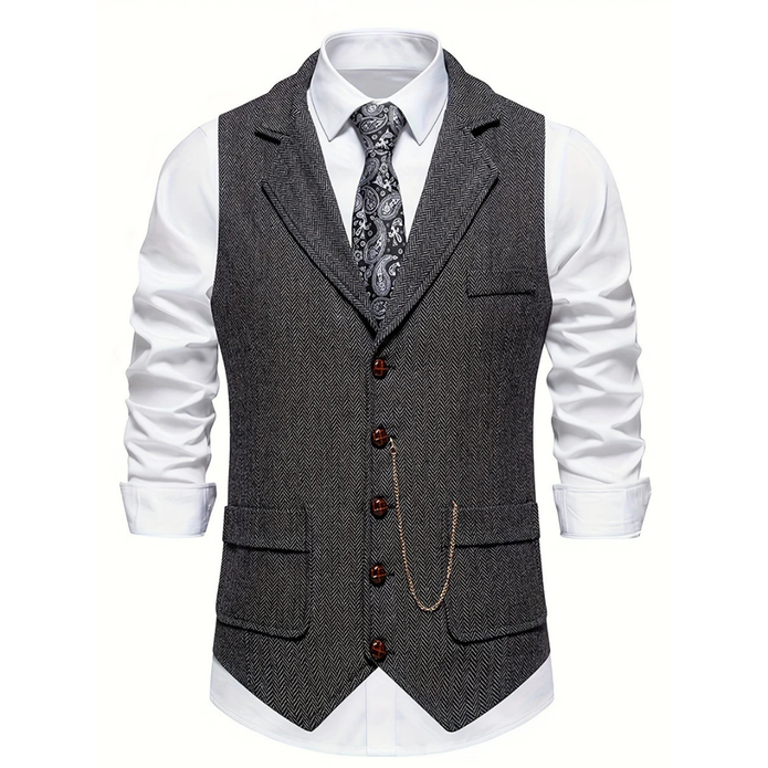Męska Kamizelka Bez Rękawów z Dekoltem w Kształcie V Men Vest Warschau Fashion Ciemny Szary S