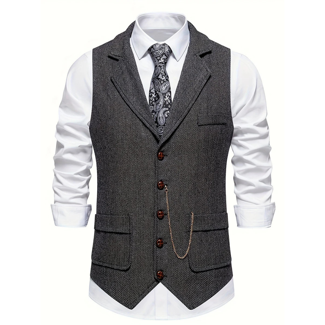 Męska Kamizelka Bez Rękawów z Dekoltem w Kształcie V Men Vest Warschau Fashion Ciemny Szary S