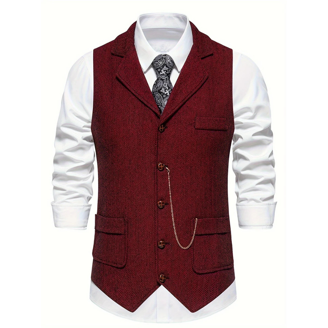 Męska Kamizelka Bez Rękawów z Dekoltem w Kształcie V Men Vest Warschau Fashion Ciemny Czerwony S
