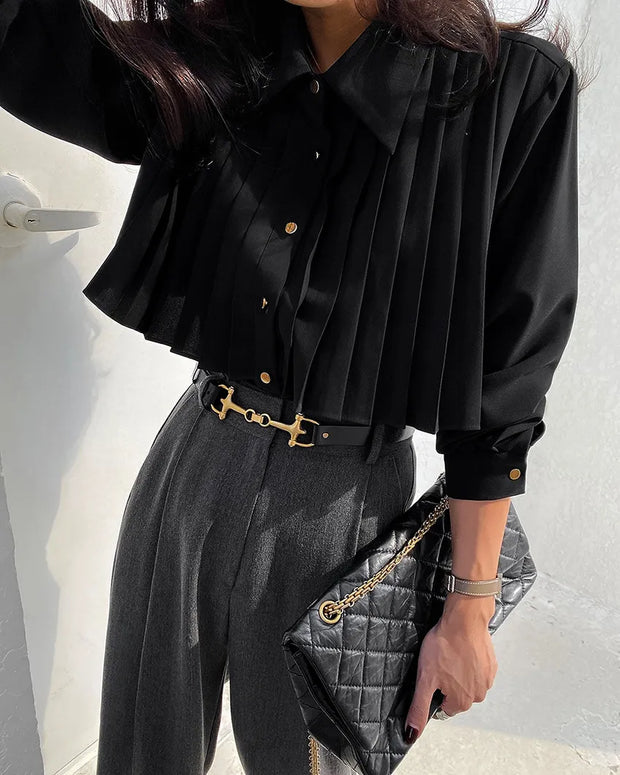 VEDA | Elegancka Dwuwarstwowa Bluzka Crop o Zasłoniętym Brzuchu - Stylowa, Klasyczna & Pewna Siebie Warschau Fashion