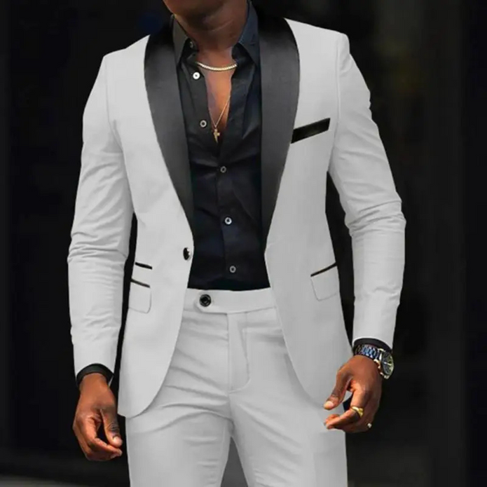 Elegancki Męski Slim Fit 2-częściowy Garnitur dla Gości Weselnych