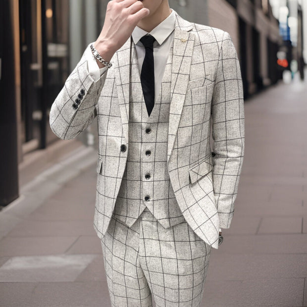 Trzyczęściowy Męski Garnitur Wzorzysty | Idealny dla Gościa Weselnego Men Set Warschau Fashion Khaki M