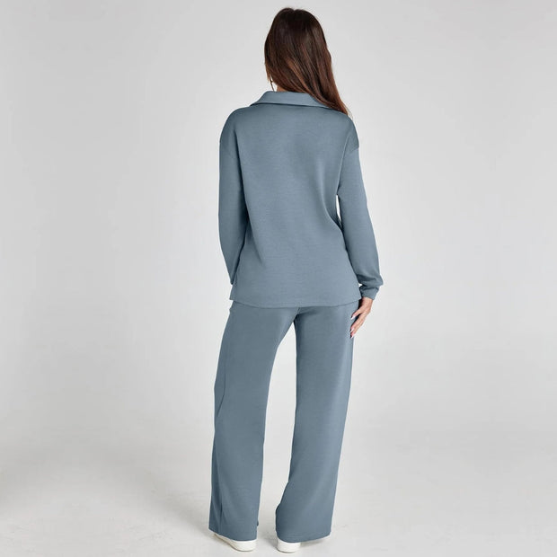 Eline | Luksusowy Zestaw Odzieży Domowej z Przytulnymi Spodniami i Dekoltem w Serek Loungewear Set Warschau Fashion