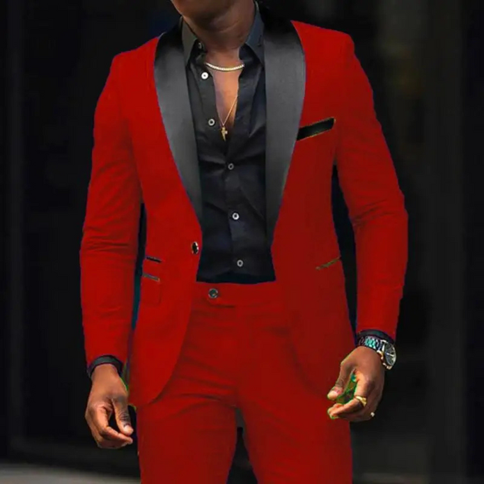 Elegancki Męski Slim Fit 2-częściowy Garnitur dla Gości Weselnych
