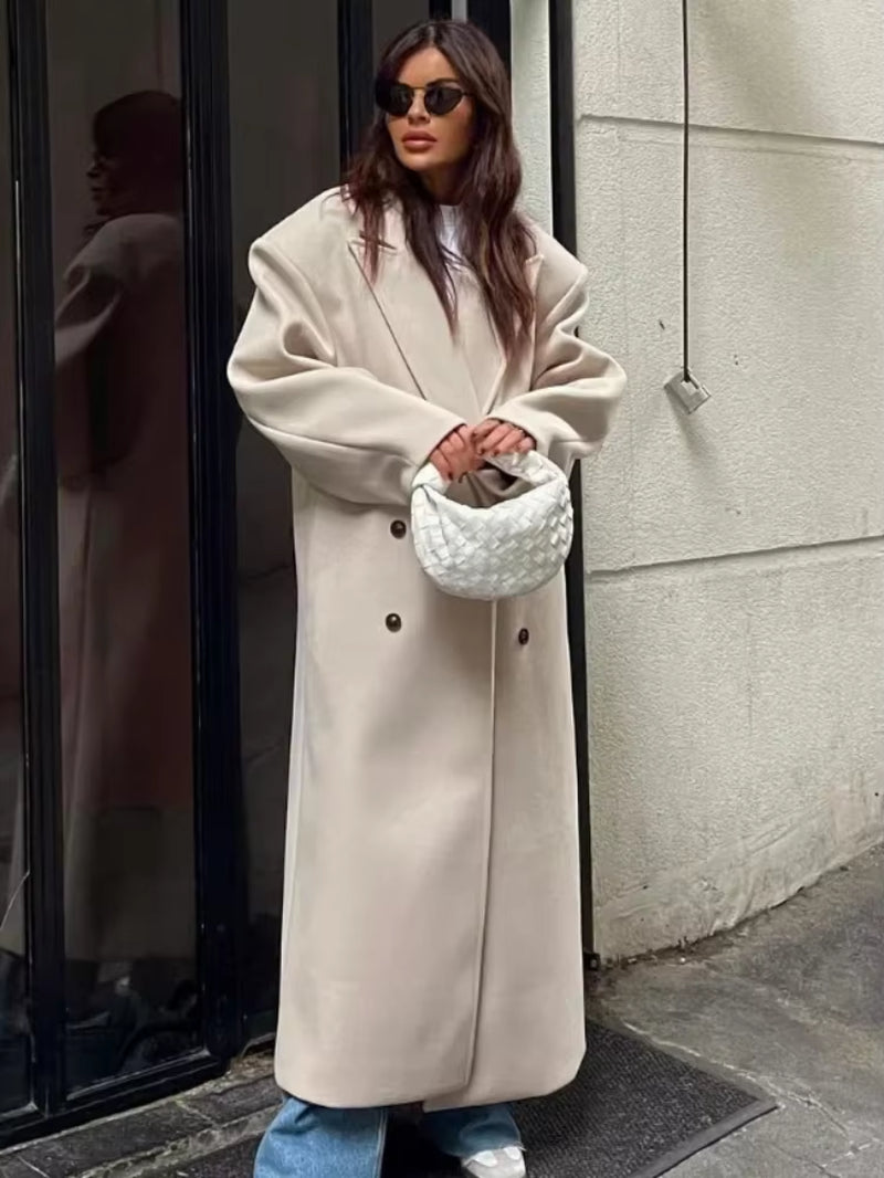 Stylowy Długi Płaszcz Wełniany | Saphira Trench Coat Women Warschau Fashion Beżowy S