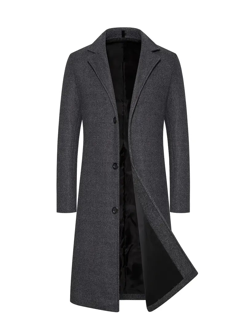 Alaricea | Męski Długi Płaszcz Ciepły Men Coat Warschau Fashion Ciemnoszary S