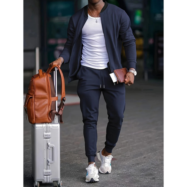 Męski Wygodny Zestaw Casualowy w Dwóch Częściach Men Set Warschau Fashion Granatowy S