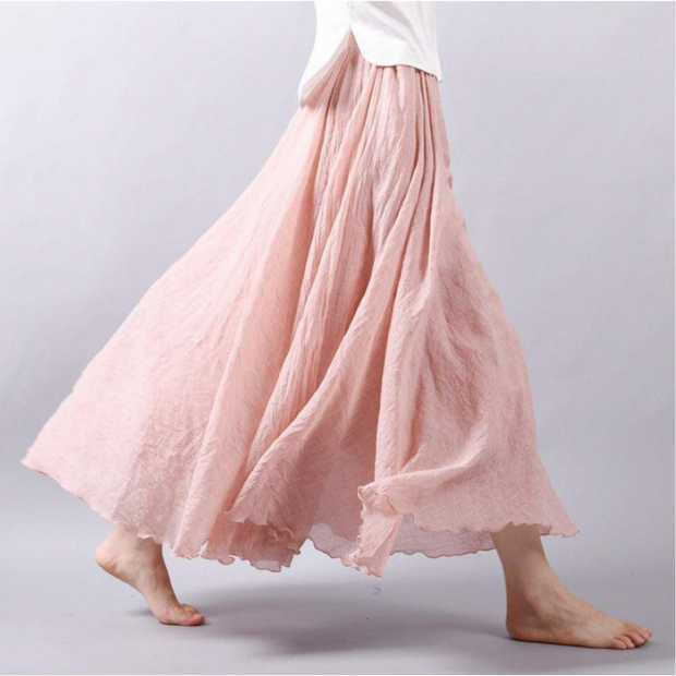 Boho Luźna Faltowana Spódnica Damska Women Skirt Warschau Fashion Różowy 85 cm