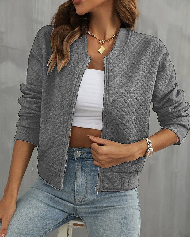Krótka Pikowana Kurtka Bomberka dla Kobiet Mid-Season Jacket Women Warschau Fashion Szary S