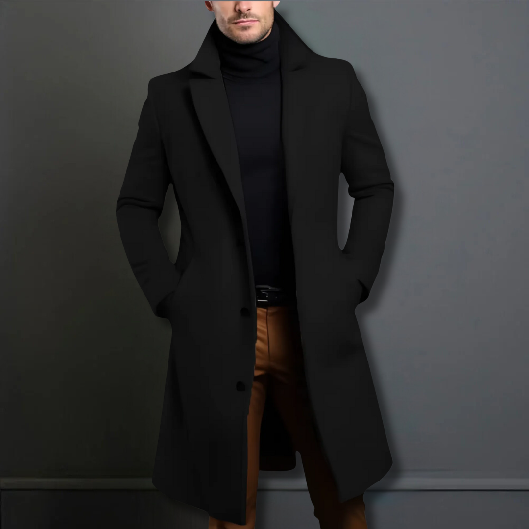 TOM - Męski Klasyczny Slim Fit Płaszcz Overcoats Warschau Fashion Czarny S