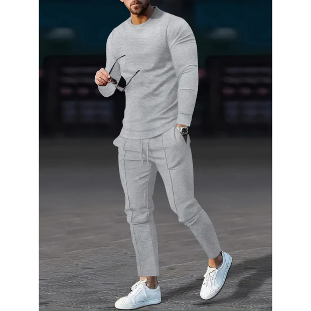 Latham | Męski dwuczęściowy zestaw z długim rękawem i spodniami | Styl casual Men Set Warschau Fashion Szary XS