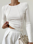 Claudia | Długi rękaw, prążkowana bluzka Sweater Warschau Fashion Biały XS